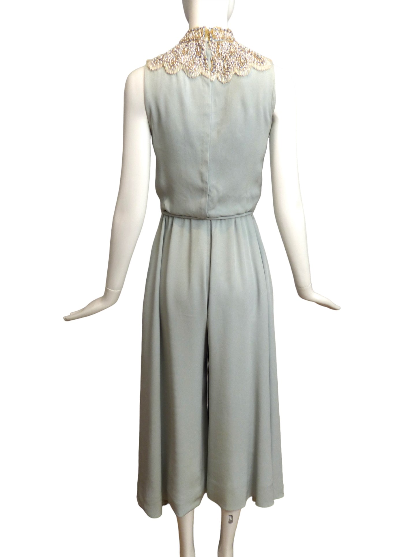 1960's AS IS  Blue Beaded Crepe Jumpsuit, Size 2