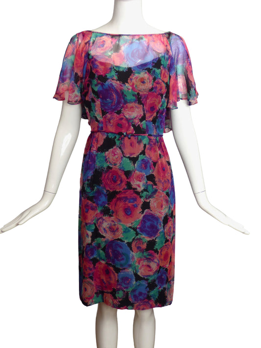 1950s Chiffon Print Dress, Size 4