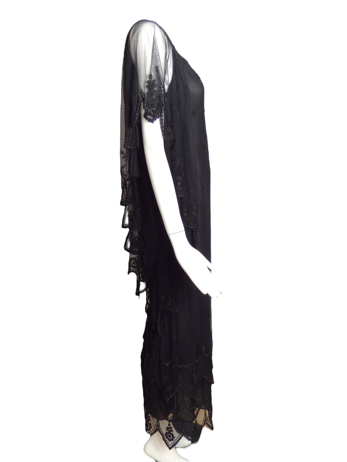GIORGIO SANT'ANGELO- 70s Black Lace Maxi Dress, Size 8