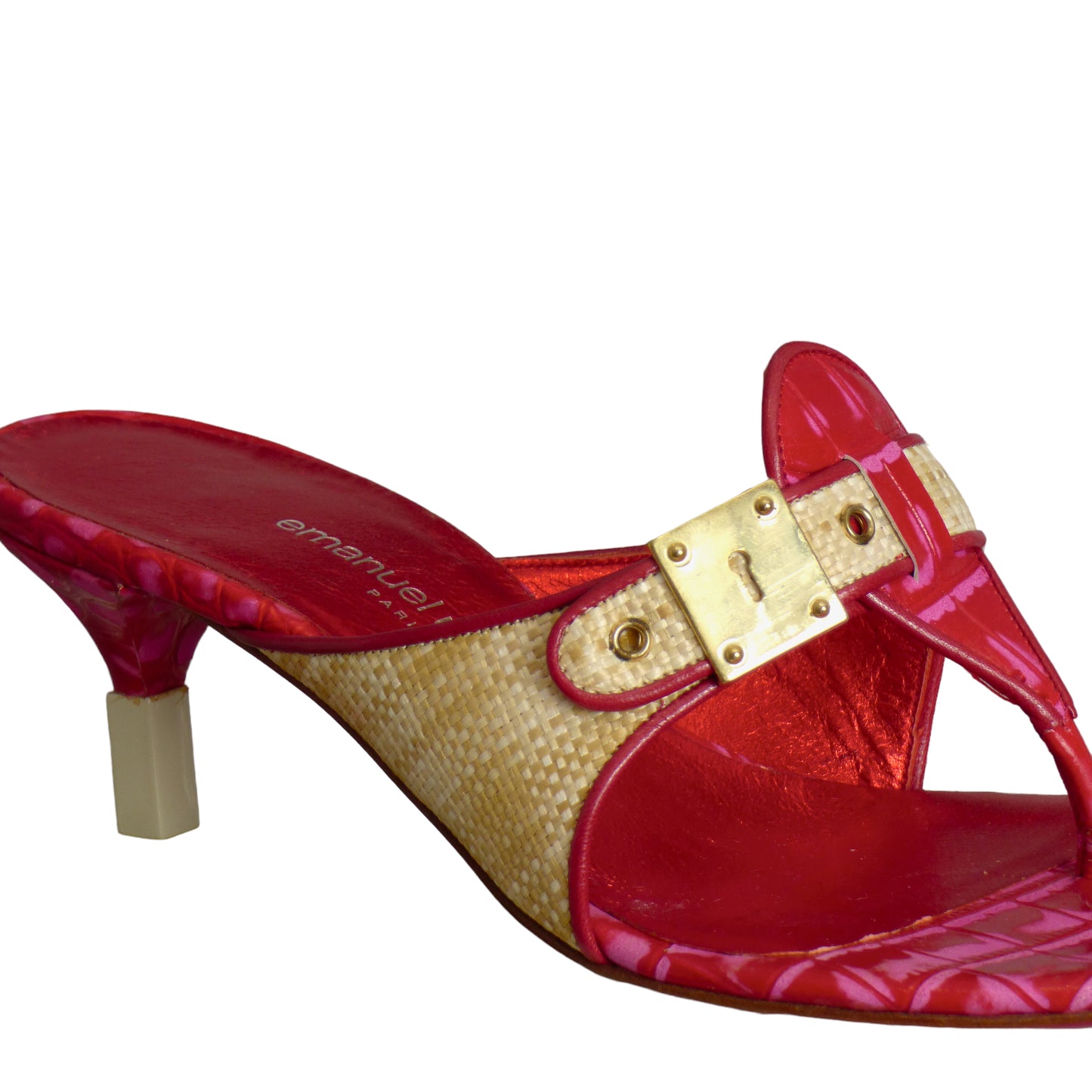 EMANUEL UNGARO- Straw & Leather Buckle Sandals, Size 6M
