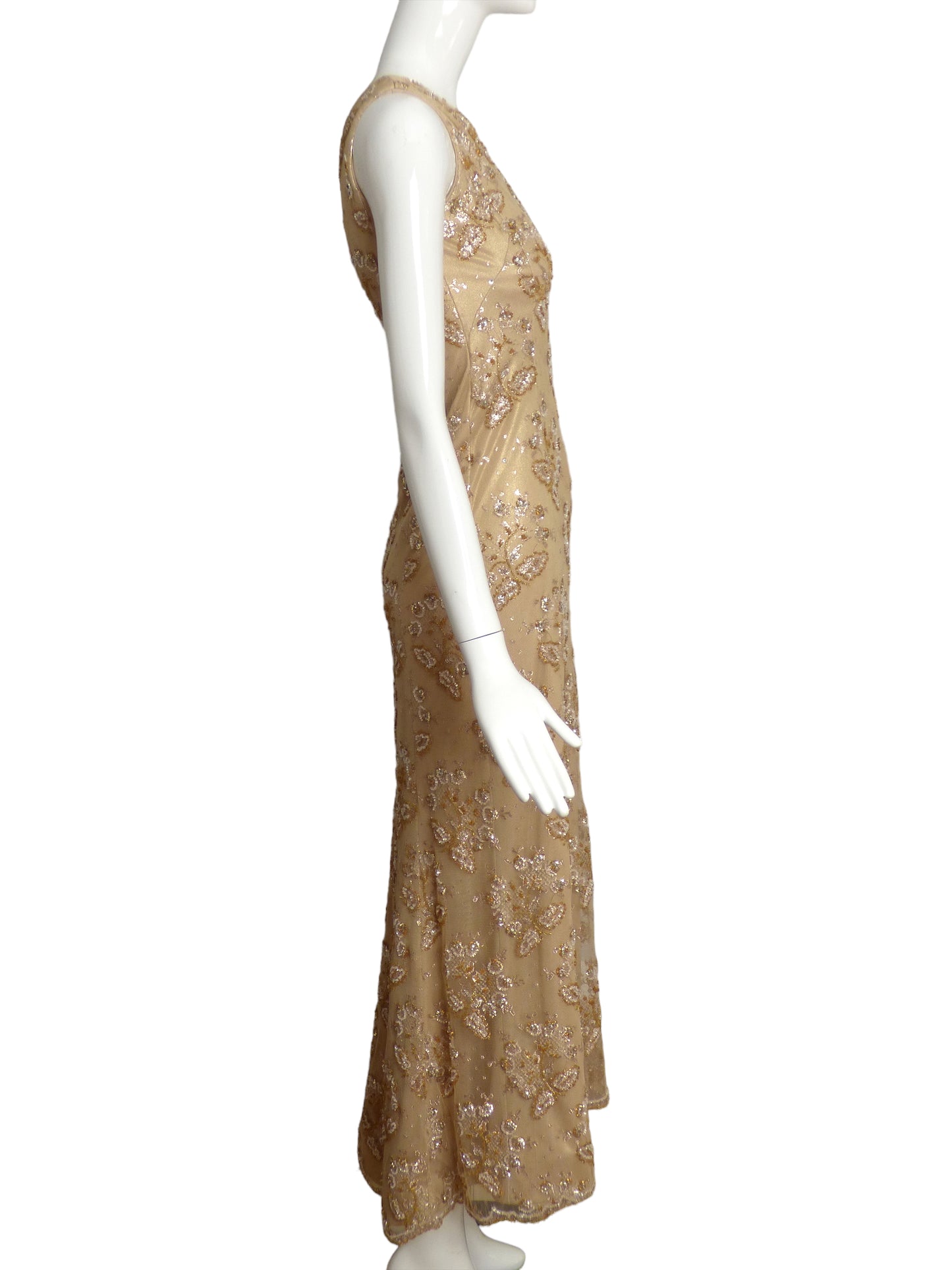 RIPETTA- Gold Beaded Net Gown, Size 4