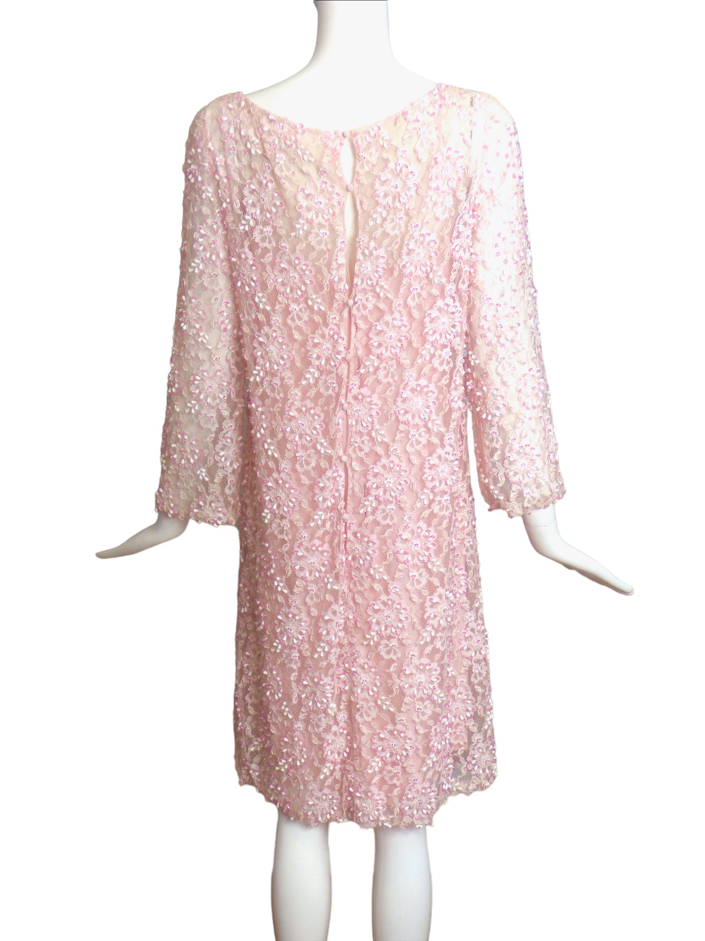 MALCOLM STARR- 1970s Pink Beaded Dress, Size 10