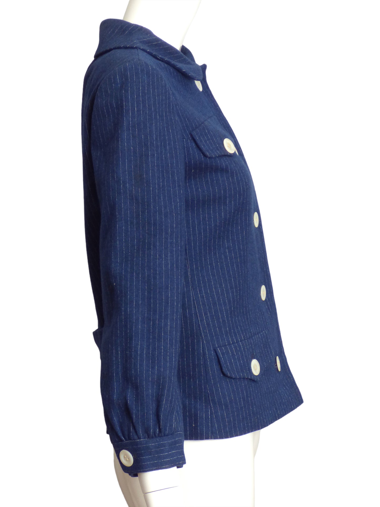 JACQUES HEIM- 1950s Blue & White Wool Stripe Blazer, Size 4