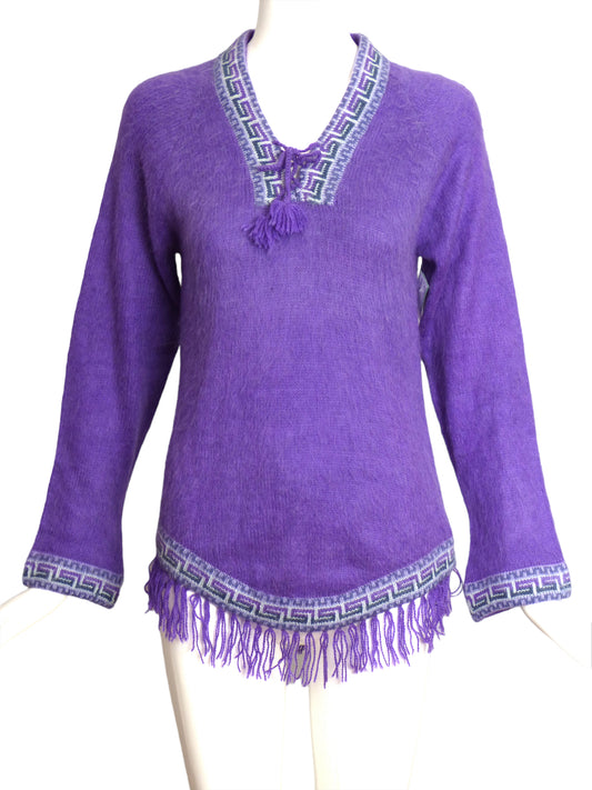 1970s Purple Fringe Mohair Sweater, Size 10
