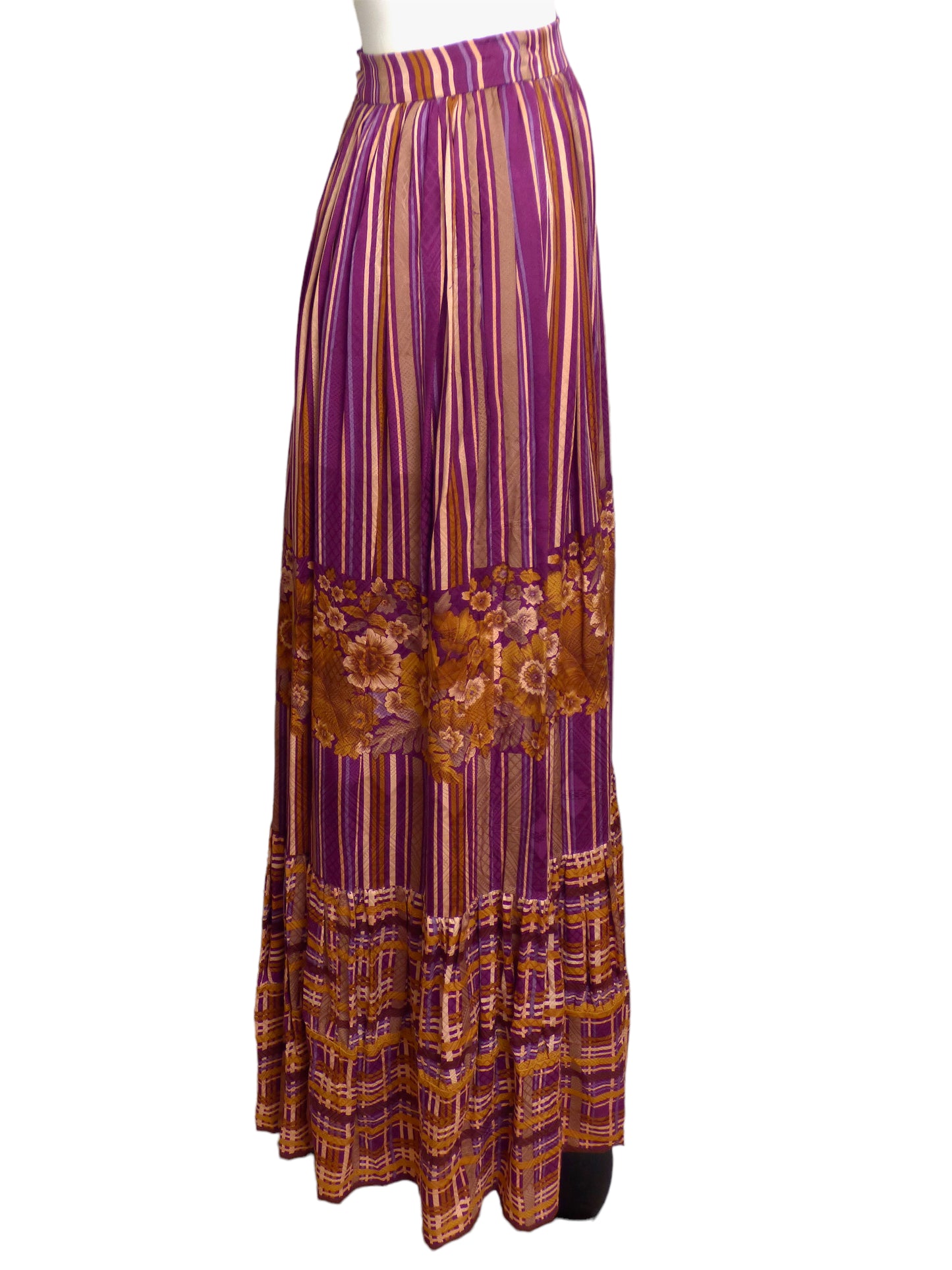 ANDREA ODICINI- 1980s Silk Print Maxi Skirt, Size 6