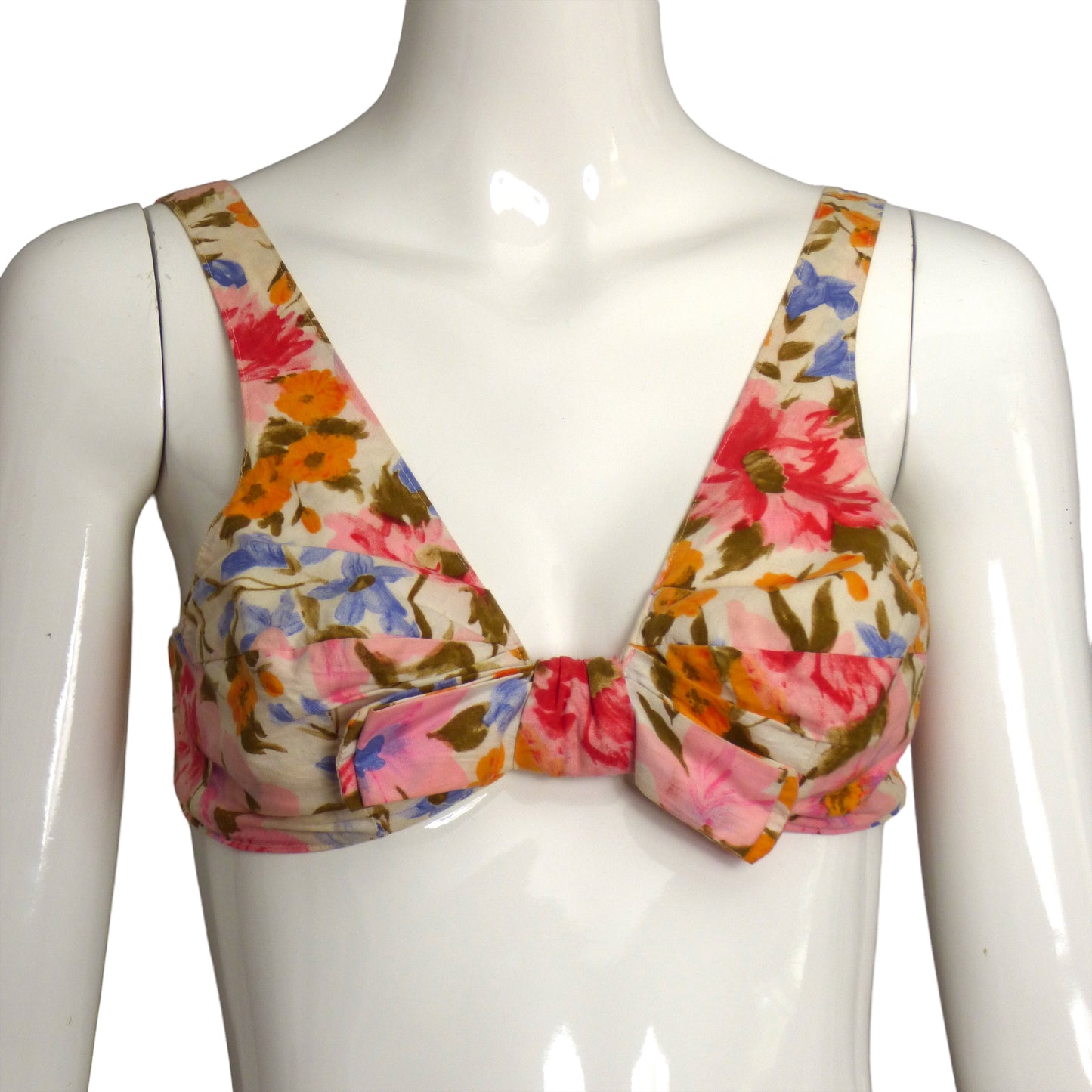 1960s Floral Cotton 2pc Swimsuit, Size-6