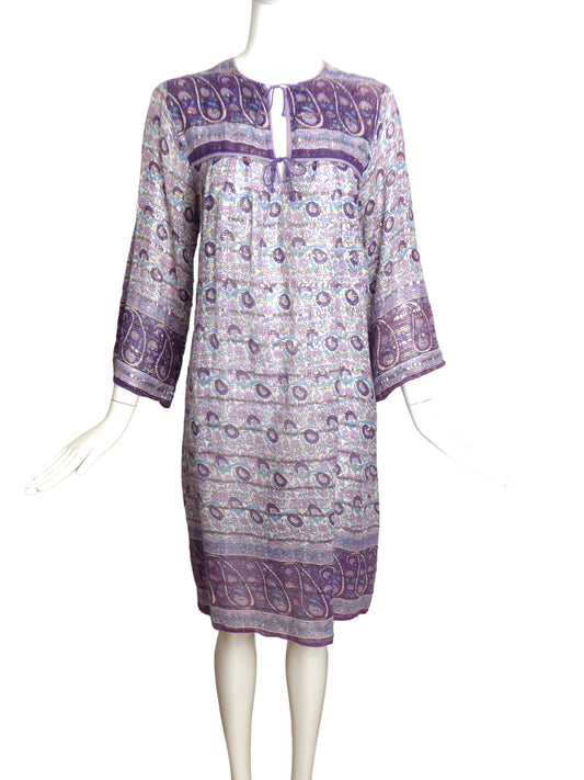 1970s Multi Color Floral Print Boho Dress, Size 8