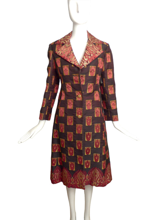 1960s Multi Color Brocade Coat, Size 6