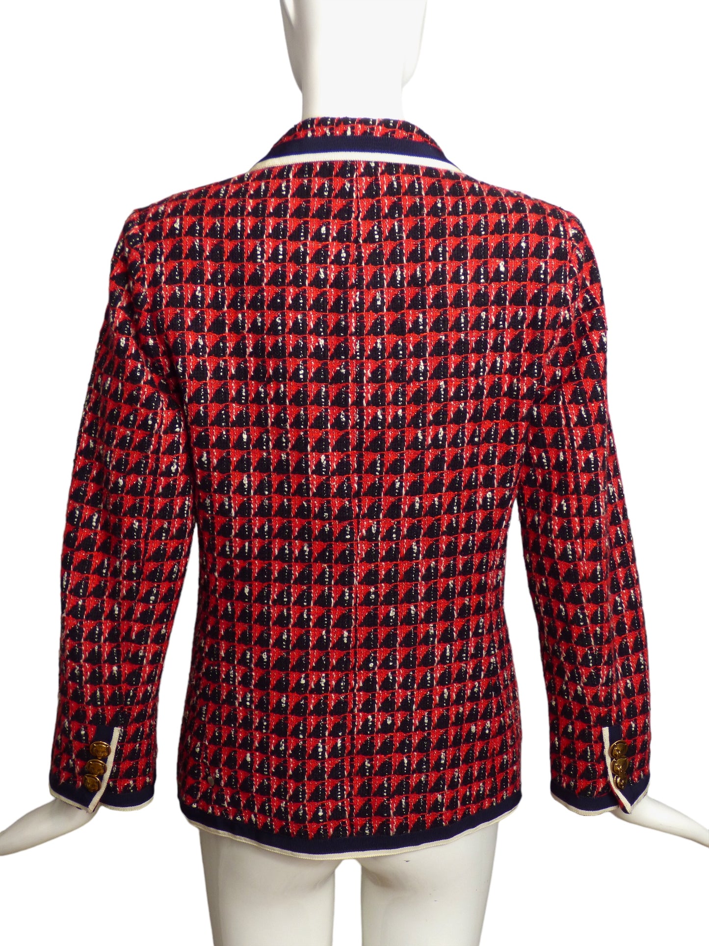 GUCCI- 2019 Red & Navy Tweed Blazer, Size 8