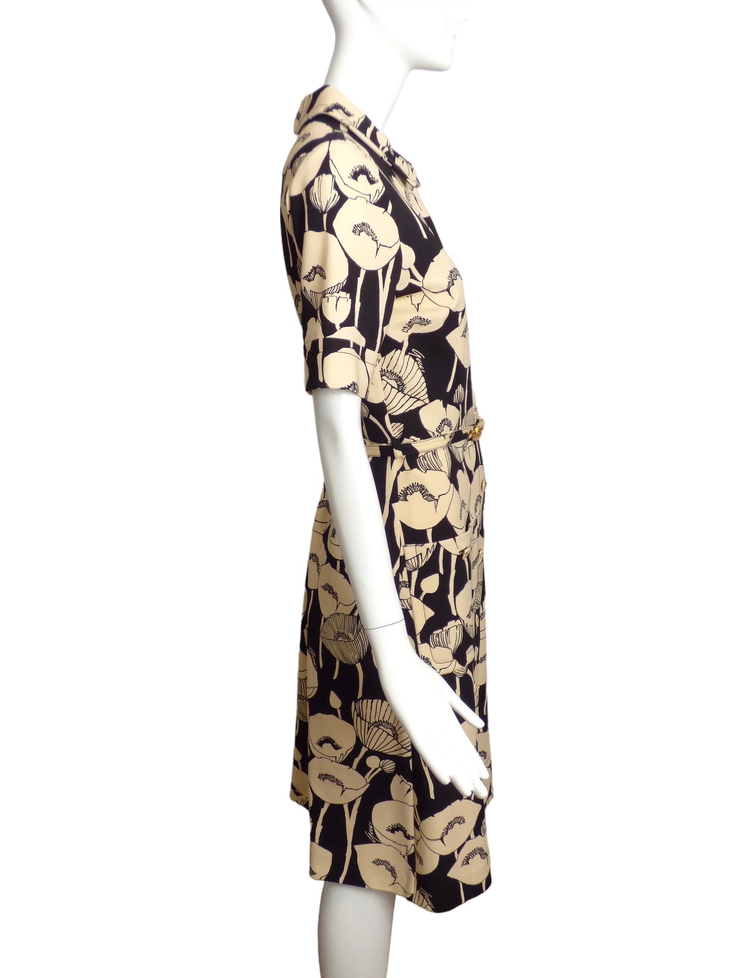 GUCCI- 2021 Black & Ivory Poppy Print Dress, Size 6
