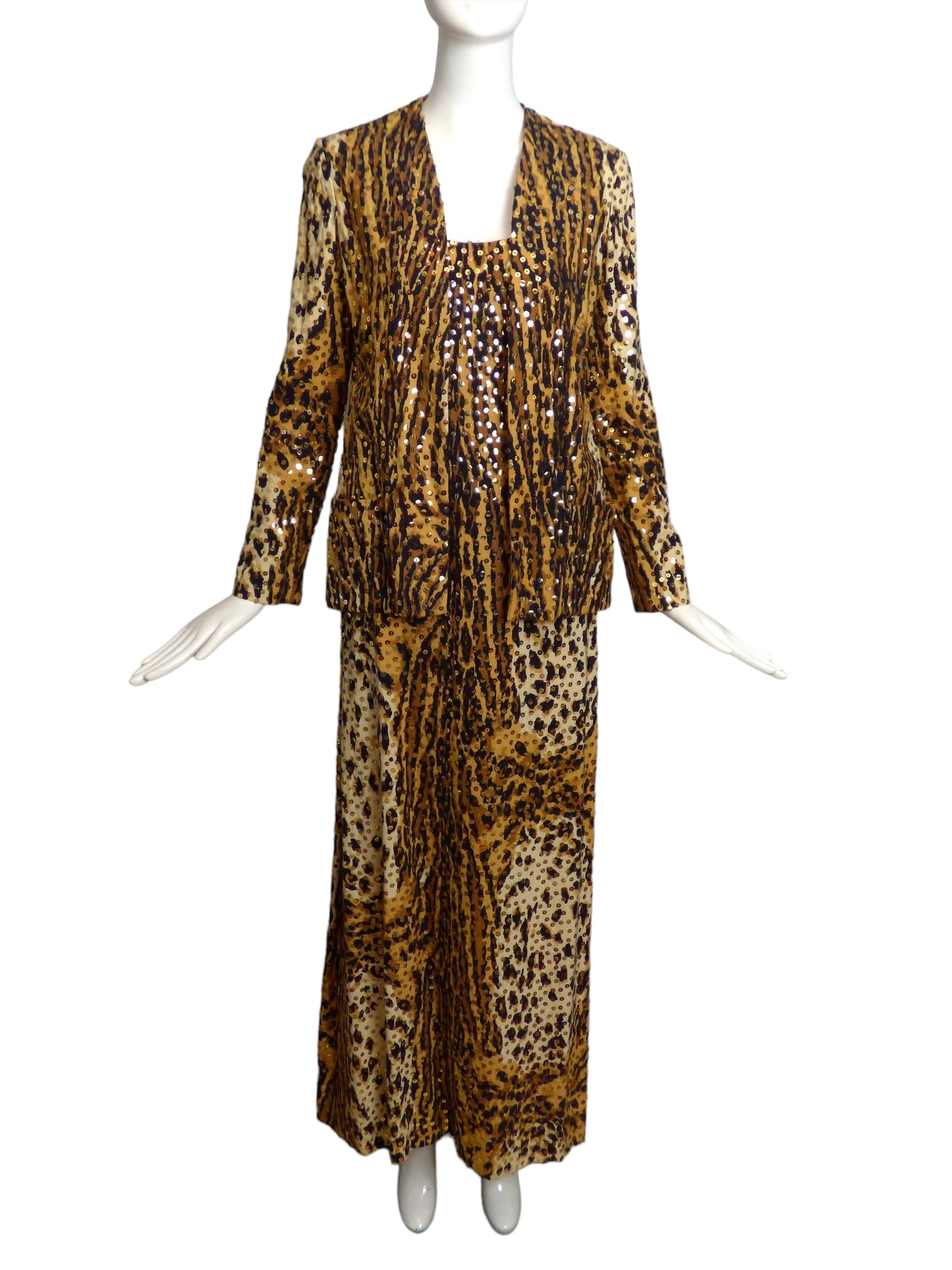 MOLLIE PARNIS- 1970s 2pc Animal Print Sequin Dress, Size 4