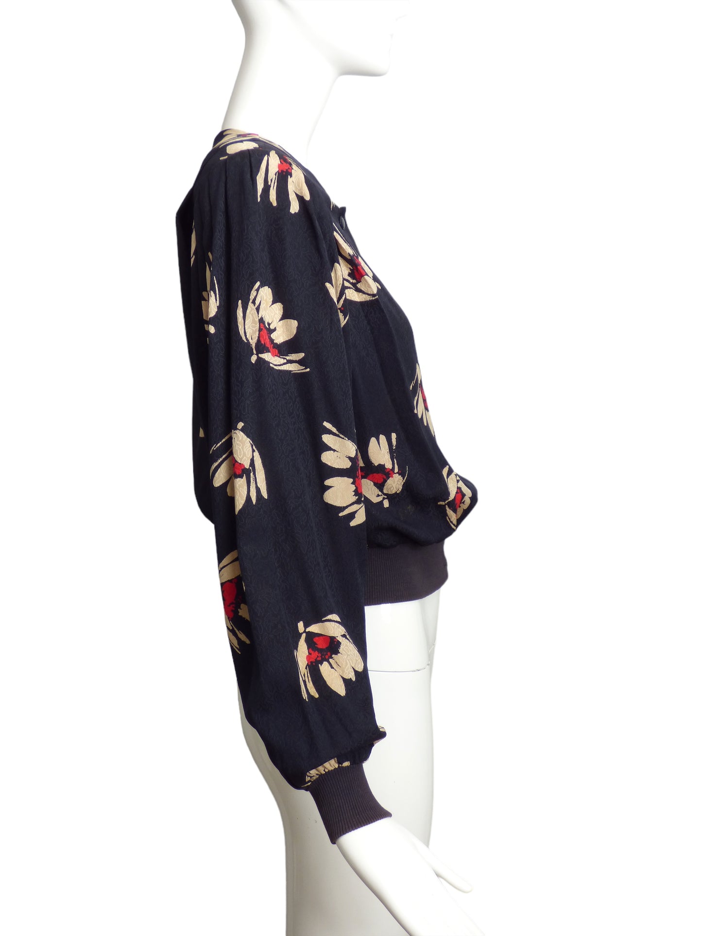 EMANUEL UNGARO- 1980s Floral Silk Jacquard Blouse, Size 8