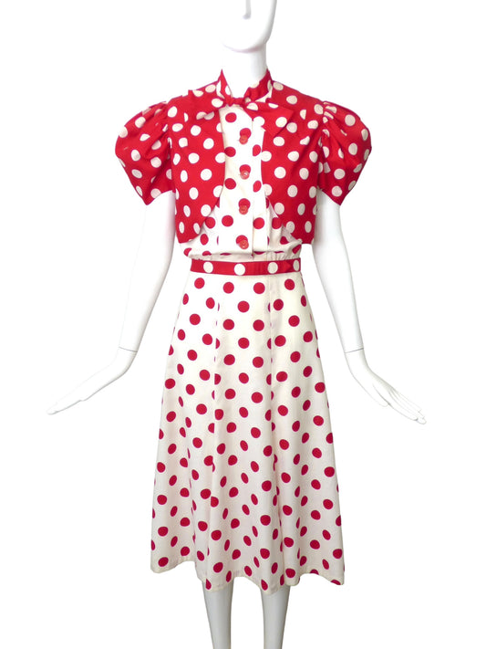 1940s Polka Dot Cotton Dress & Bolero, Size 4