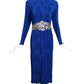 1980s Blue Plissé & Sequin Dress, Size 6