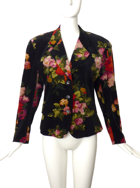 KENZO- 1980s Velveteen Floral Blazer, Size 10