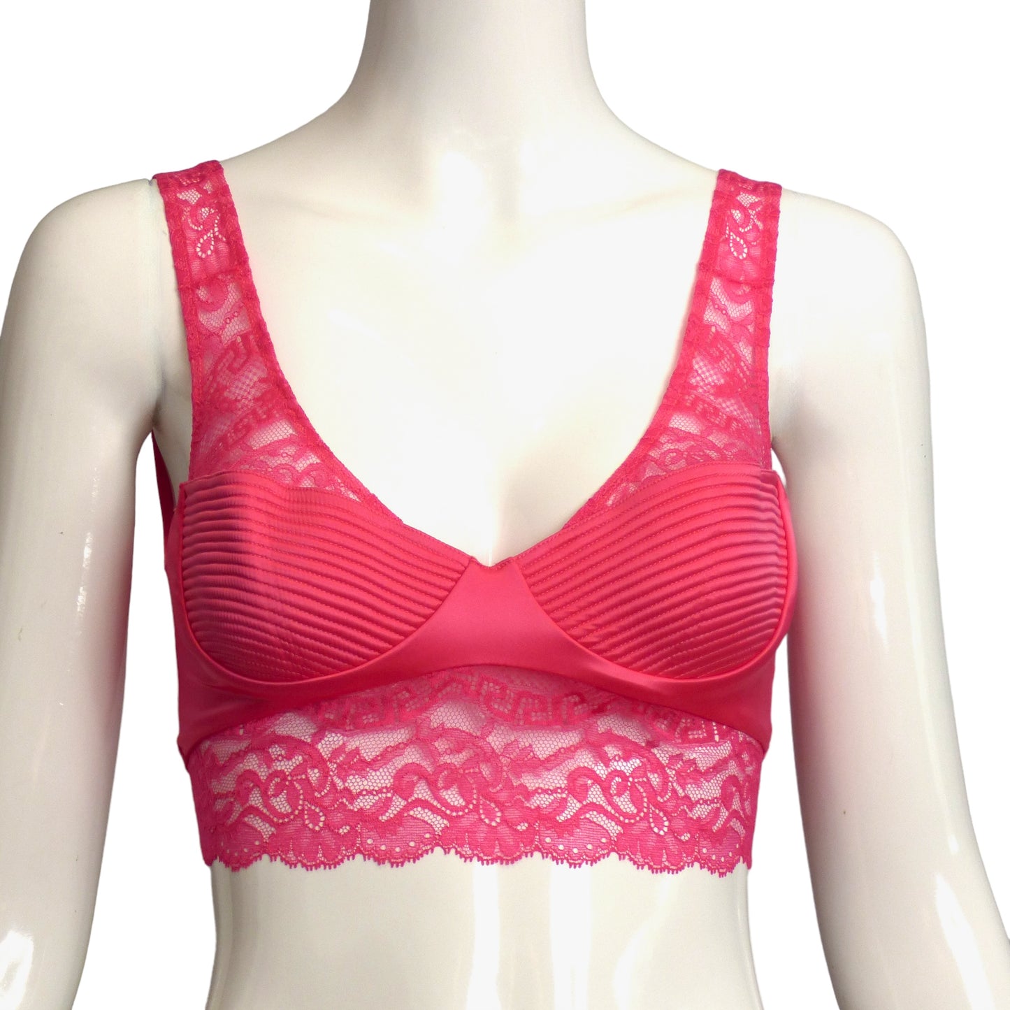 VERSACE- 2023 NWT Pink Satin & Lace Bra Top, Bust-40