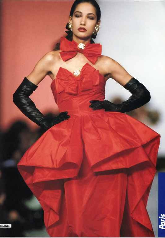 CHANEL-1987 Red Taffeta Evening Gown, Size-8