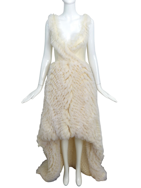 LUISA BECCARIA- NWT Ivory Tulle High-Low Gown, Size 8
