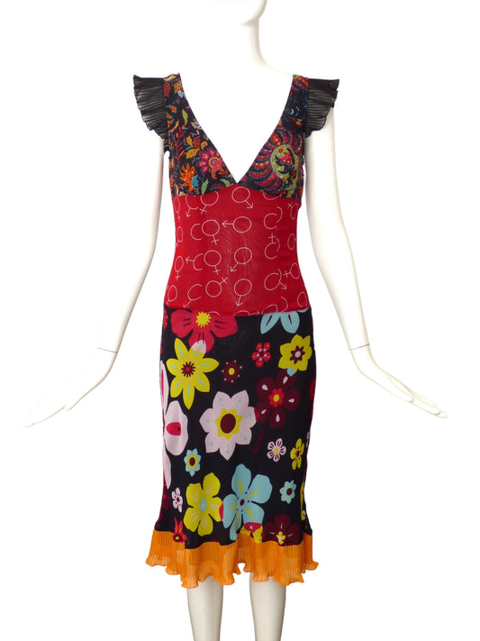 MOSCHINO JEANS- 1990s Fabric Block Slip Dress, Size 6