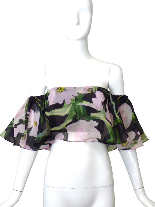 CAROLINA HERRERA- NWT Ruffled Floral Bandeau Top, Size 4