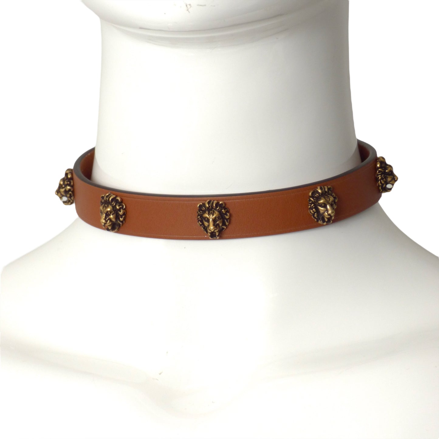 GUCCI- Brown Leather Multi Lions Head Choker