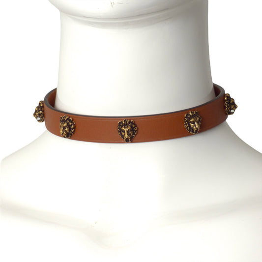 GUCCI- Brown Leather Multi Lions Head Choker