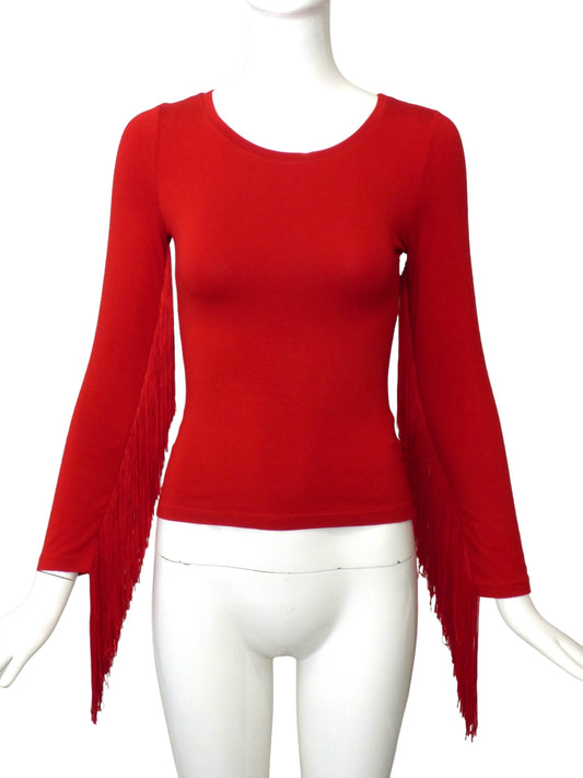 MOSCHINO JEANS- 1990s Red Fringe Knit Top, Size 4