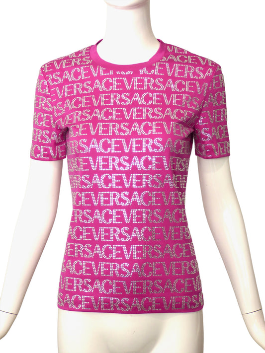 VERSACE- NWT Pink Rhinestone T-Shirt, Size 4