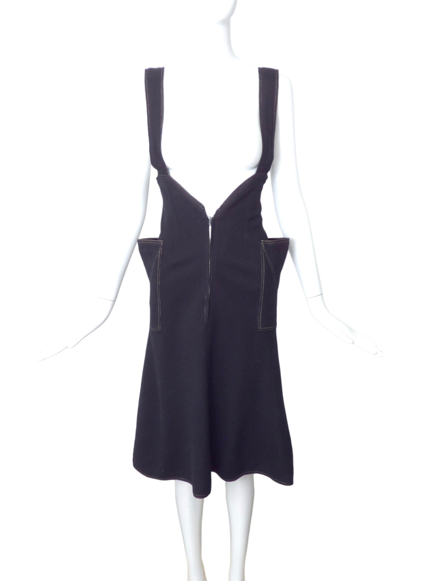 NORMA KAMALI- 1970s Black Wool Suspender Skirt, Size 4