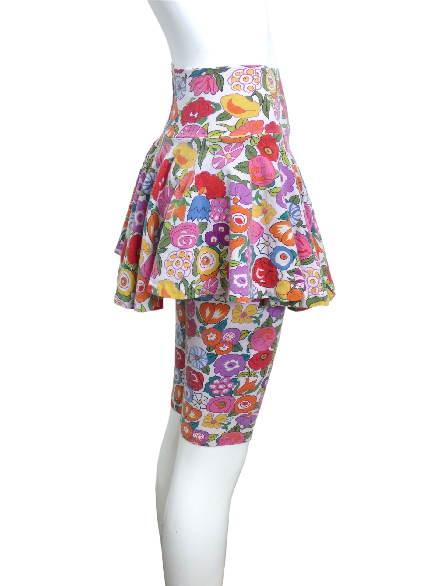 BETSEY JOHNSON-1980s Floral Knit Shorts & Skirt, Size-Small