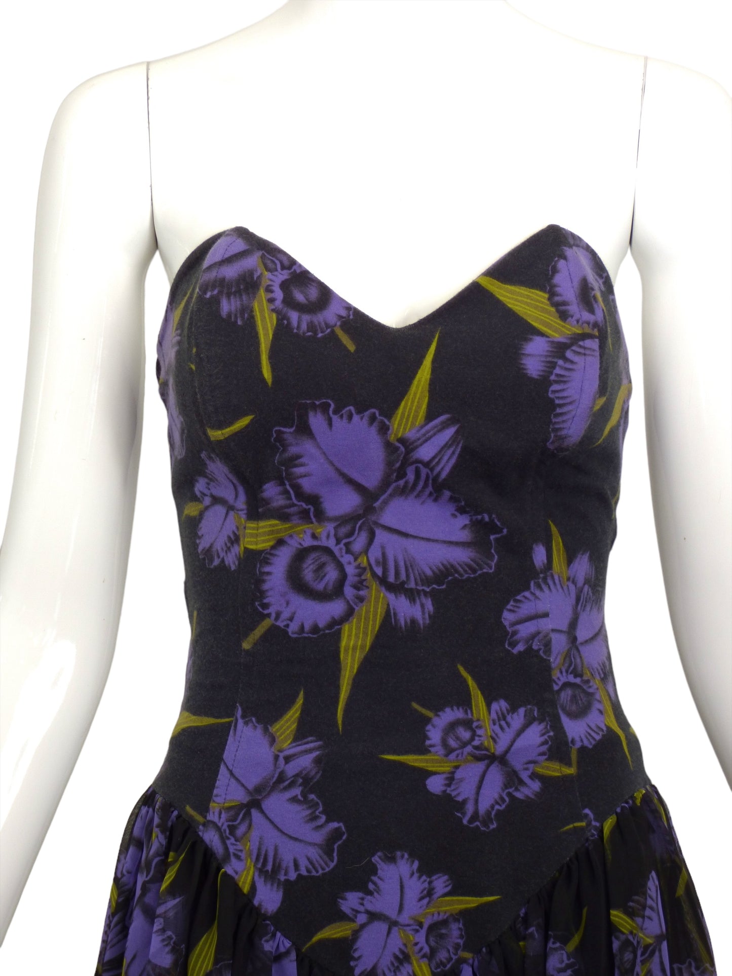 BETSEY JOHNSON-1980s Floral Knit Dress & Glove Ensemble, Size-Small