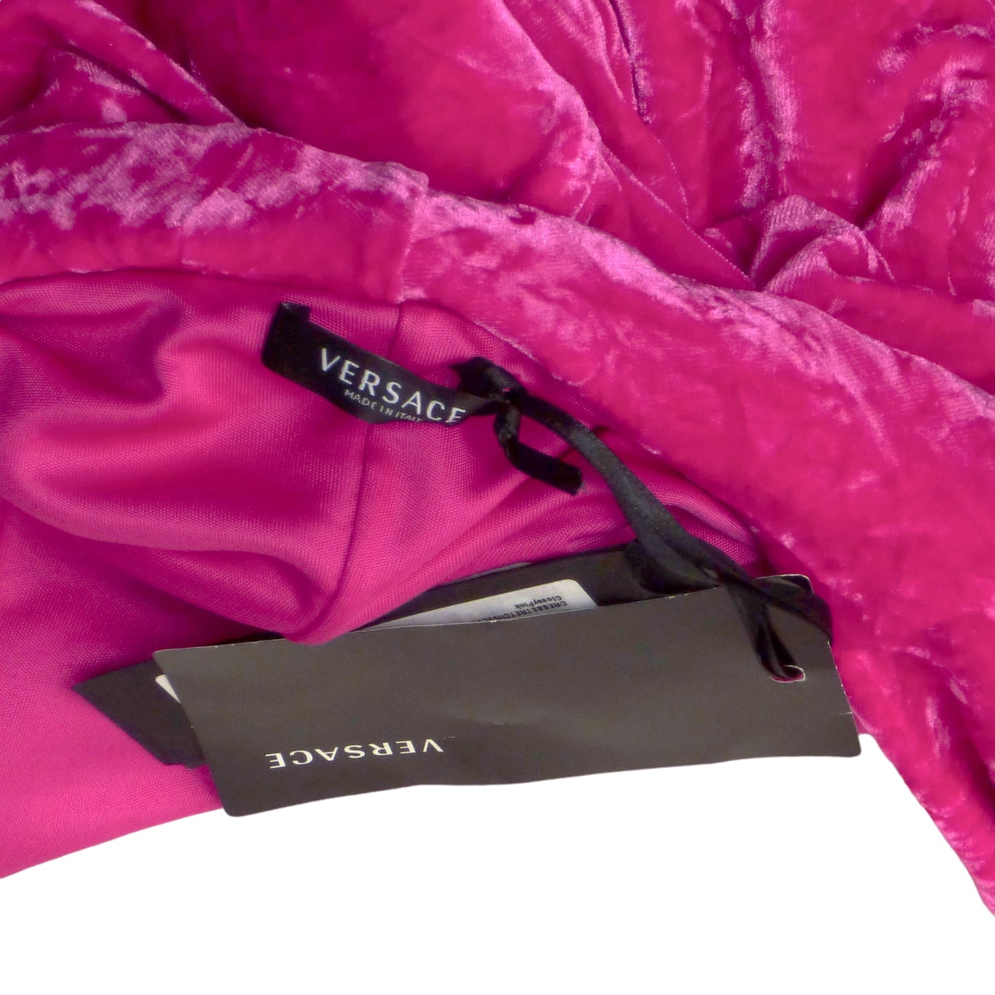 VERSACE- NWT 2023 Fuchsia Crushed Velvet Hoodie Dress, Size-2