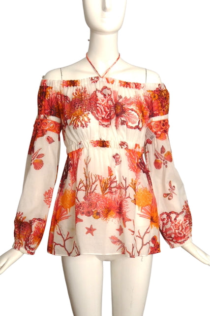 ROBERTO CAVALLI- Printed Batiste Blouse, Size 6