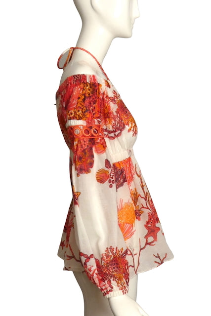 ROBERTO CAVALLI- Printed Batiste Blouse, Size 6
