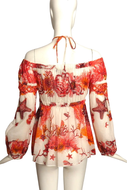 ROBERTO CAVALLI- Printed Batiste Blouse, Size 6