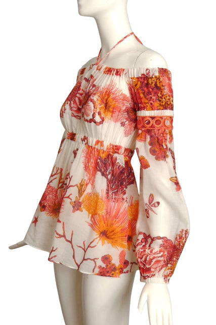 ROBERTO CAVALLI- Printed Batiste Blouse, Size 6