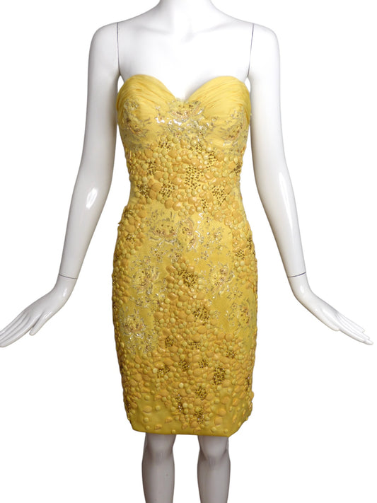 MANDALAY-2013 Jeweled Yellow Lace Dress, Size-6