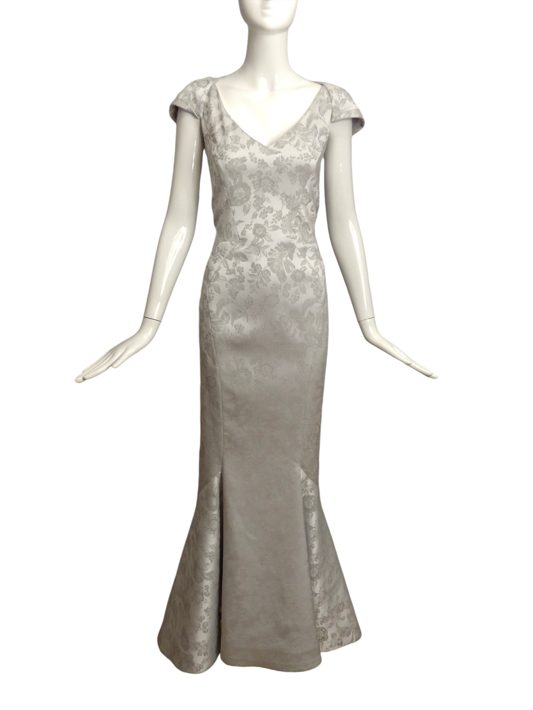 2010s Silver Brocade Evening Gown, Size 10 MARTINI CONSIGNMENT 2010s Silver Brocade Evening Gown, Size 10 MARTINI CONSIGNMENT
