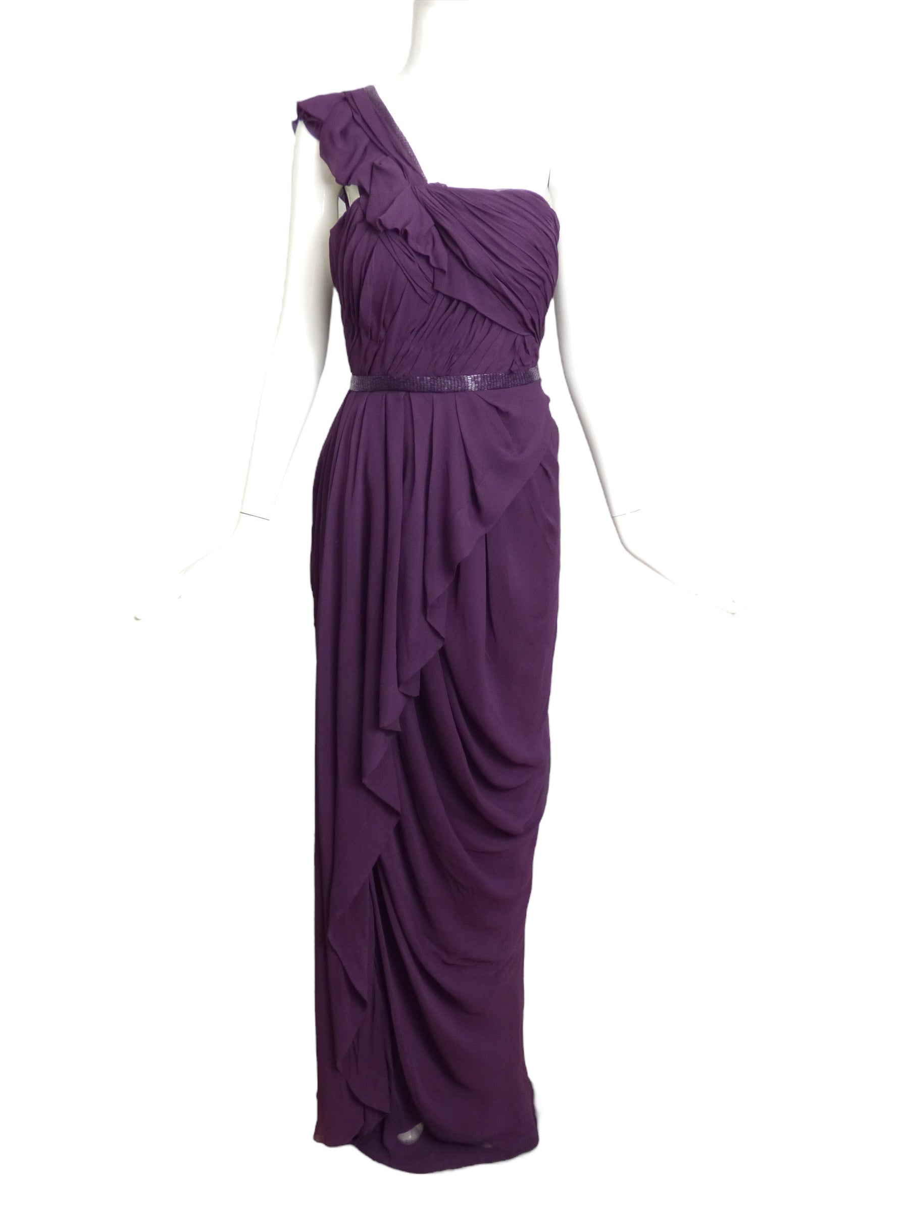 2000s Purple Beaded Chiffon Gown, Size-14 2000s Purple Beaded Chiffon Gown, Size-14