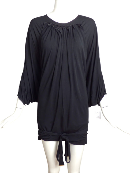 LOUIS VUITTON- Black Jersey Knit Wrap Style Blouse, Size 10