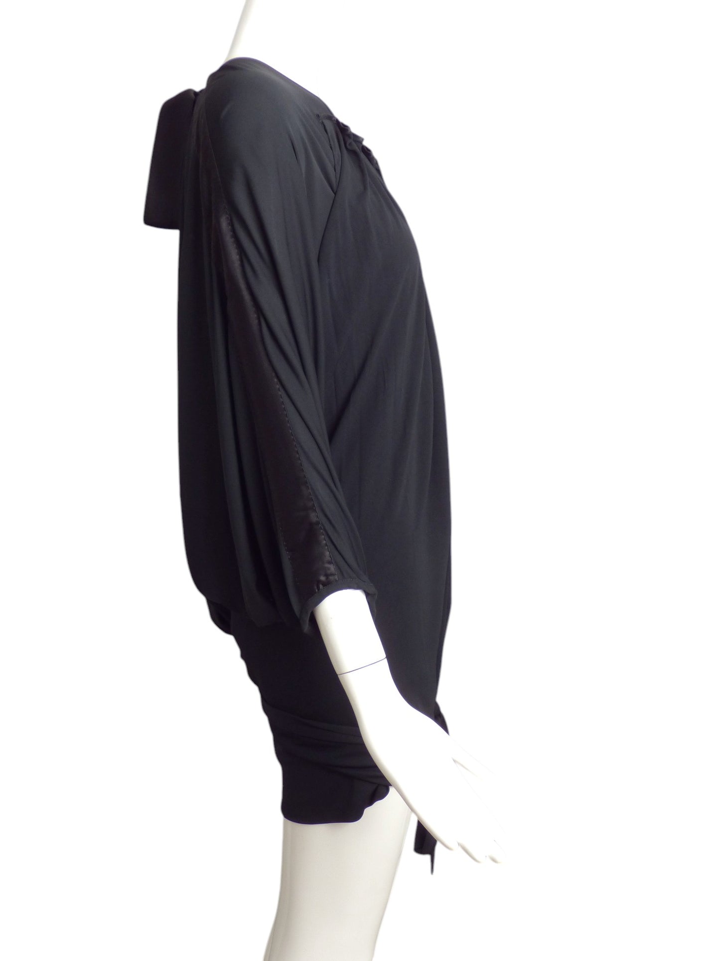 LOUIS VUITTON- Black Jersey Knit Wrap Style Blouse, Size 10