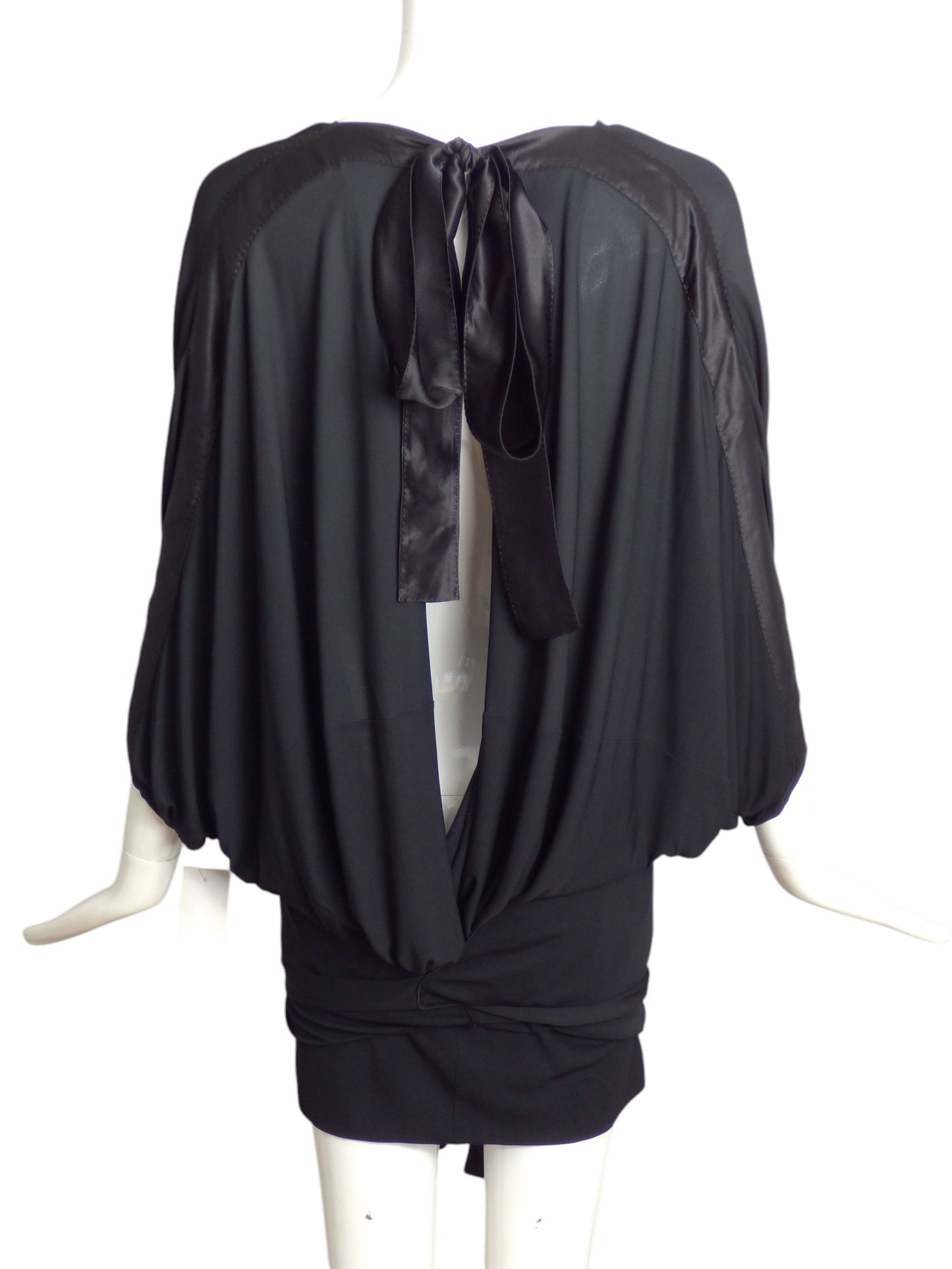 LOUIS VUITTON- Black Jersey Knit Wrap Style Blouse, Size 10