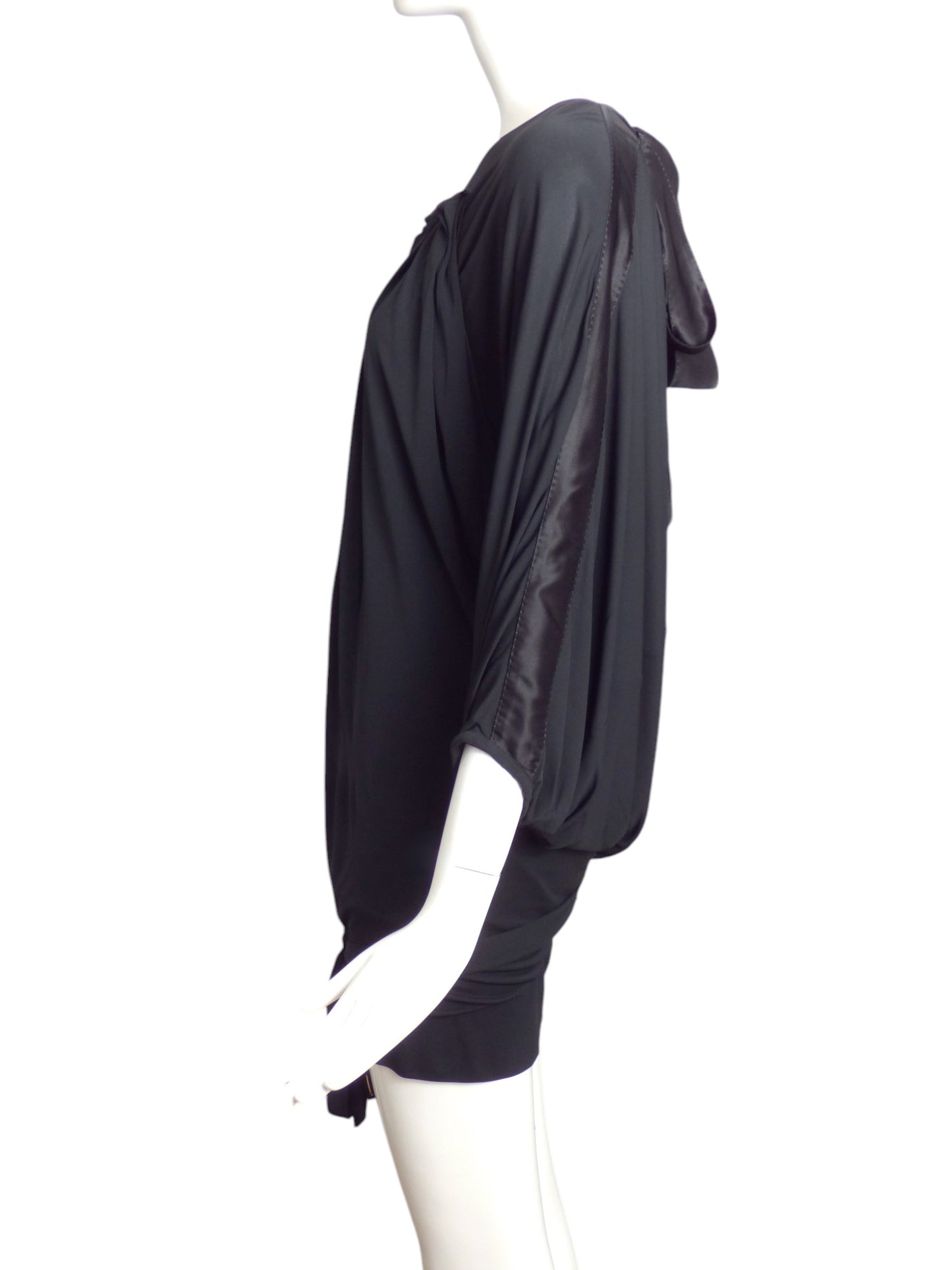 LOUIS VUITTON- Black Jersey Knit Wrap Style Blouse, Size 10