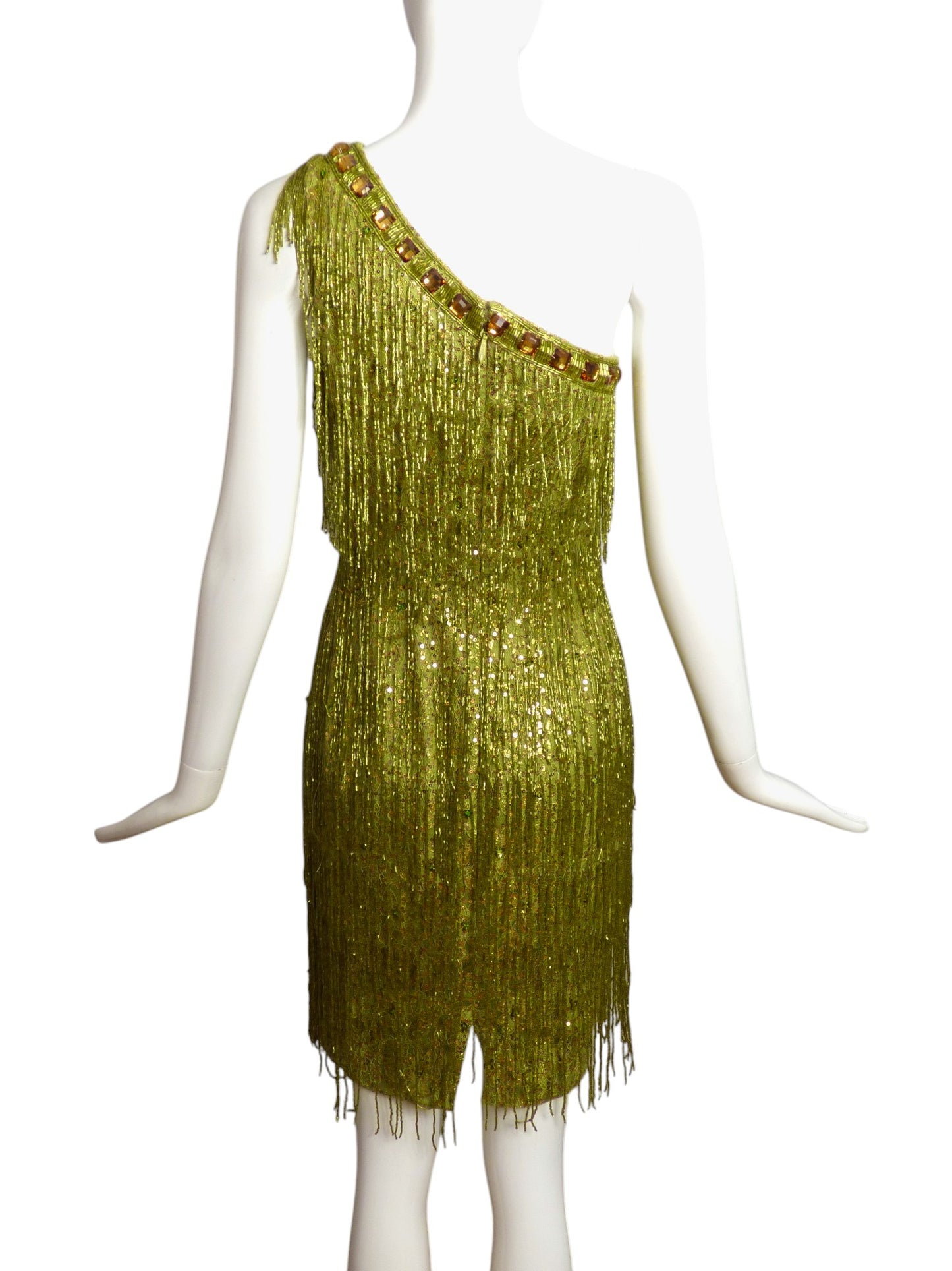 MANDALAY-NWT Green Beaded Fringe Cocktail Dress, Size 6