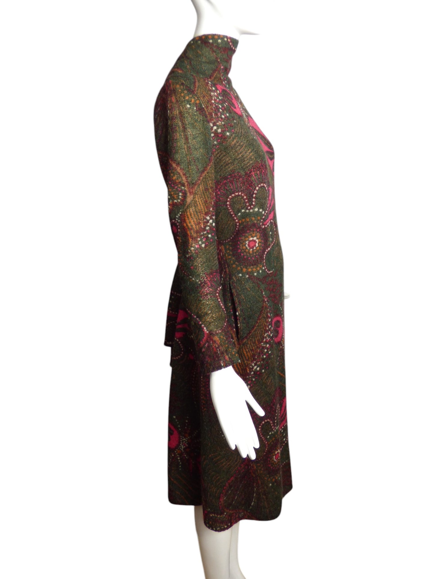 PAULINE TRIGERE- 1970s Printed Wool Dress, Size 8