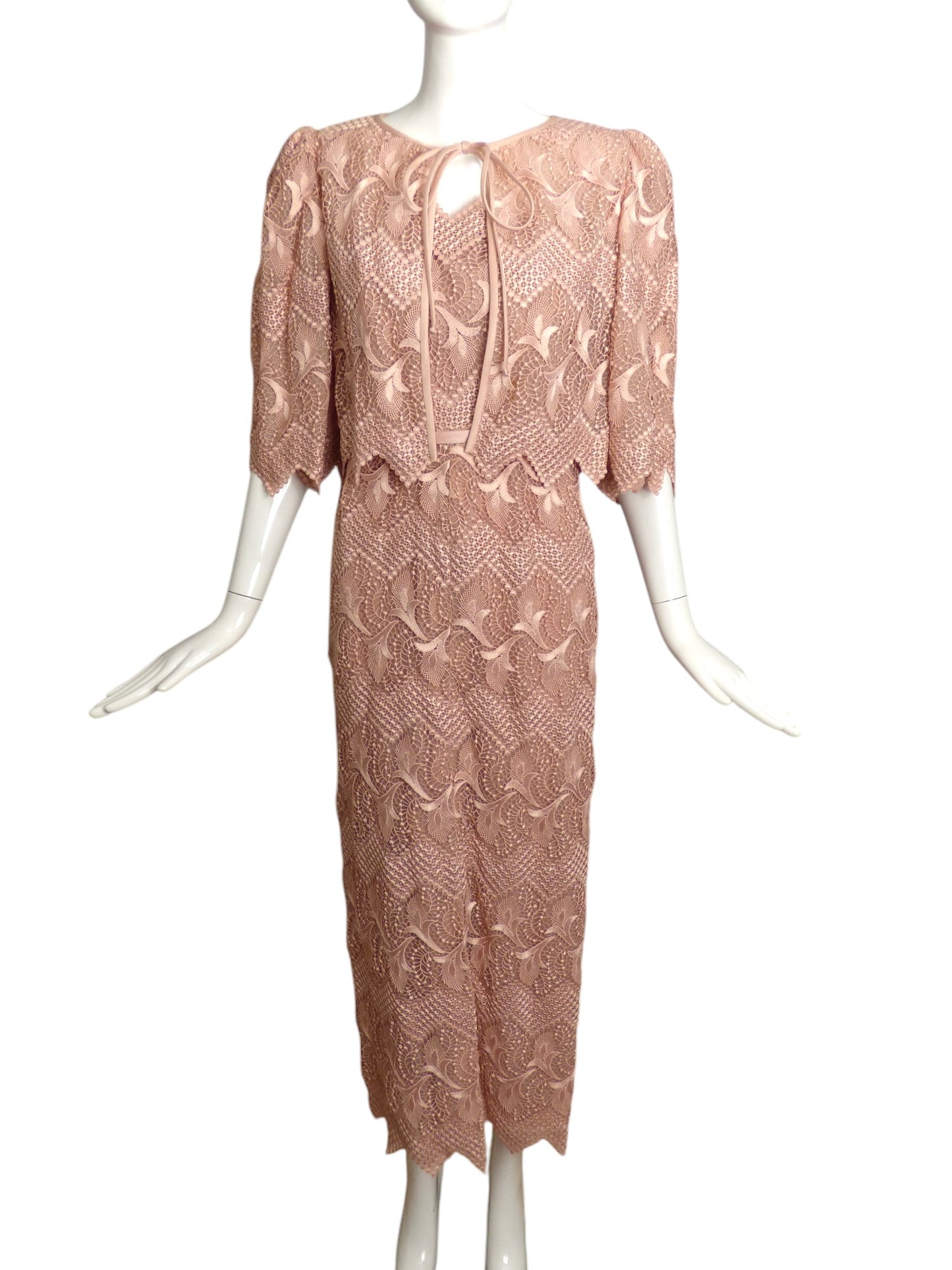MICHAEL NOVARESE- 1980s Pink Lace Gown & Jacket, Size 6