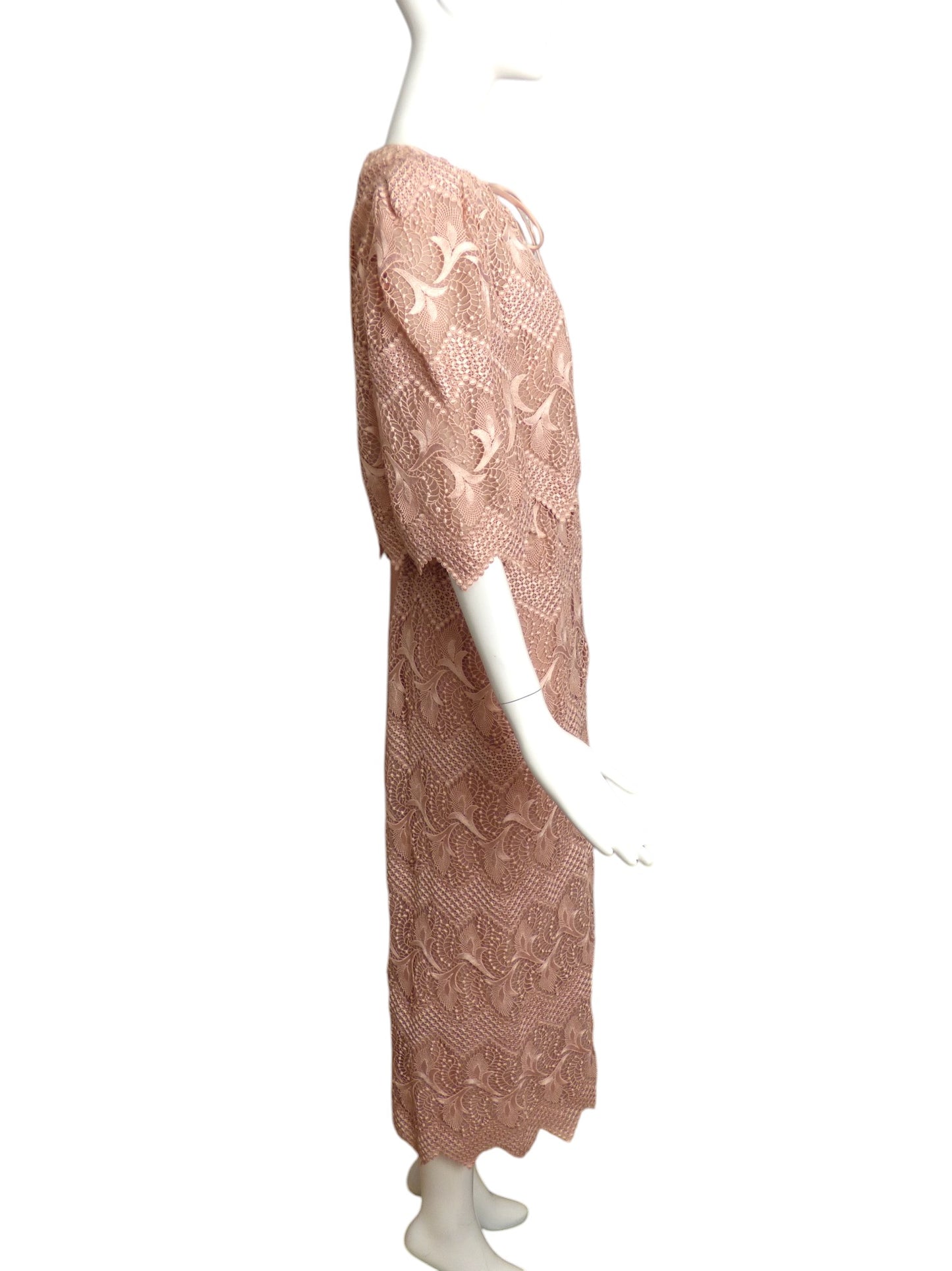 MICHAEL NOVARESE- 1980s Pink Lace Gown & Jacket, Size 6