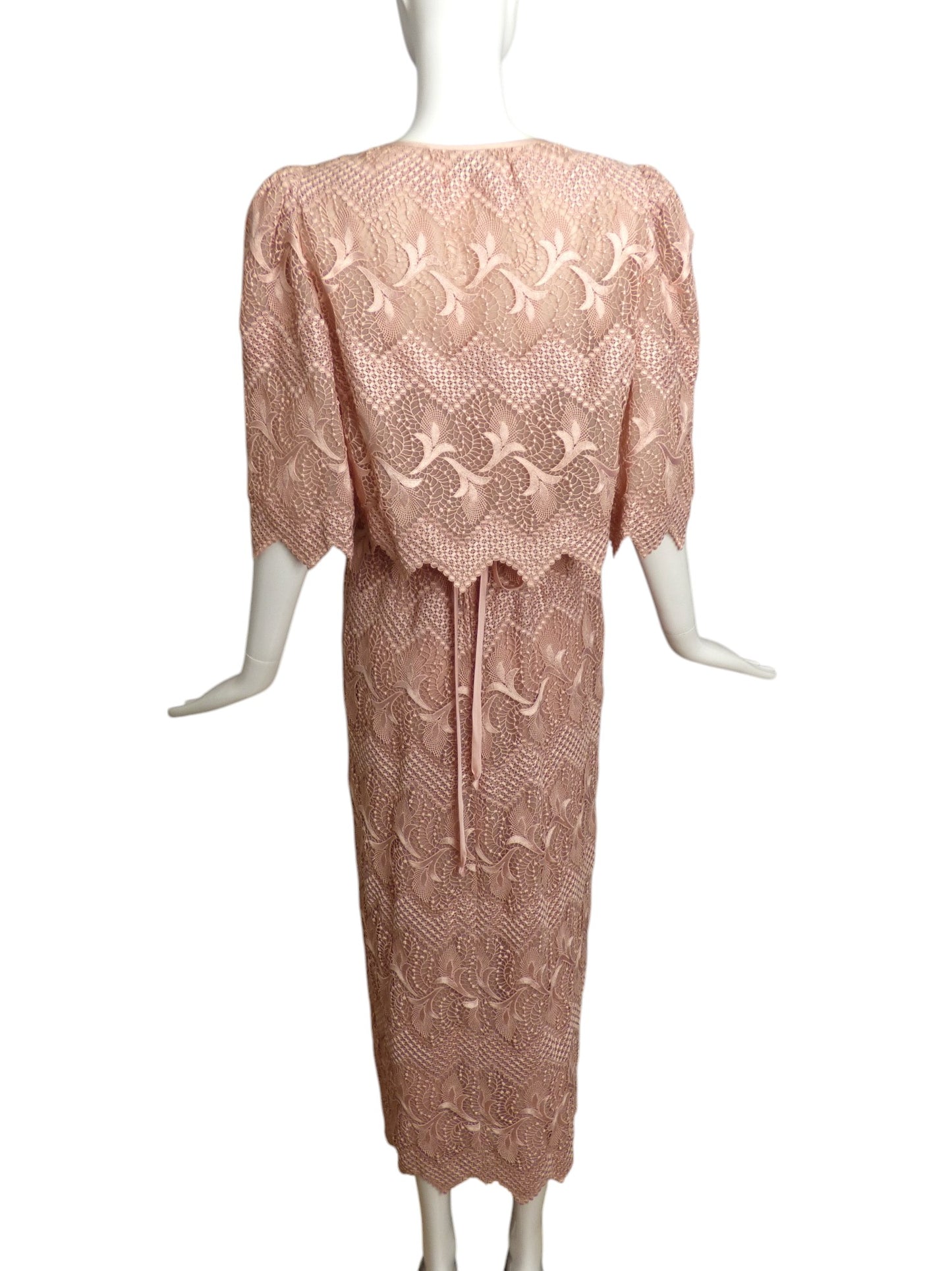 MICHAEL NOVARESE- 1980s Pink Lace Gown & Jacket, Size 6