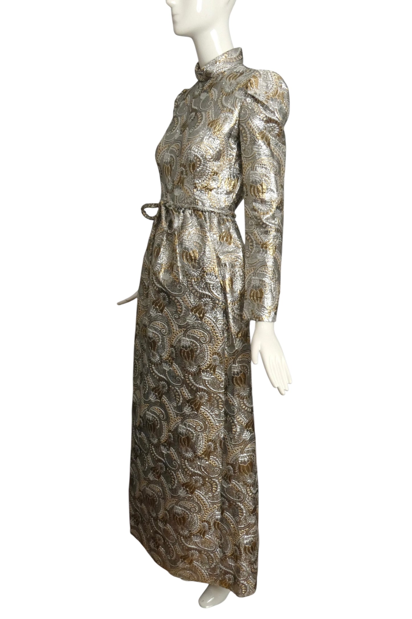 MALCOLM STARR- 1960s Metallic Brocade Evening Gown, Size 6