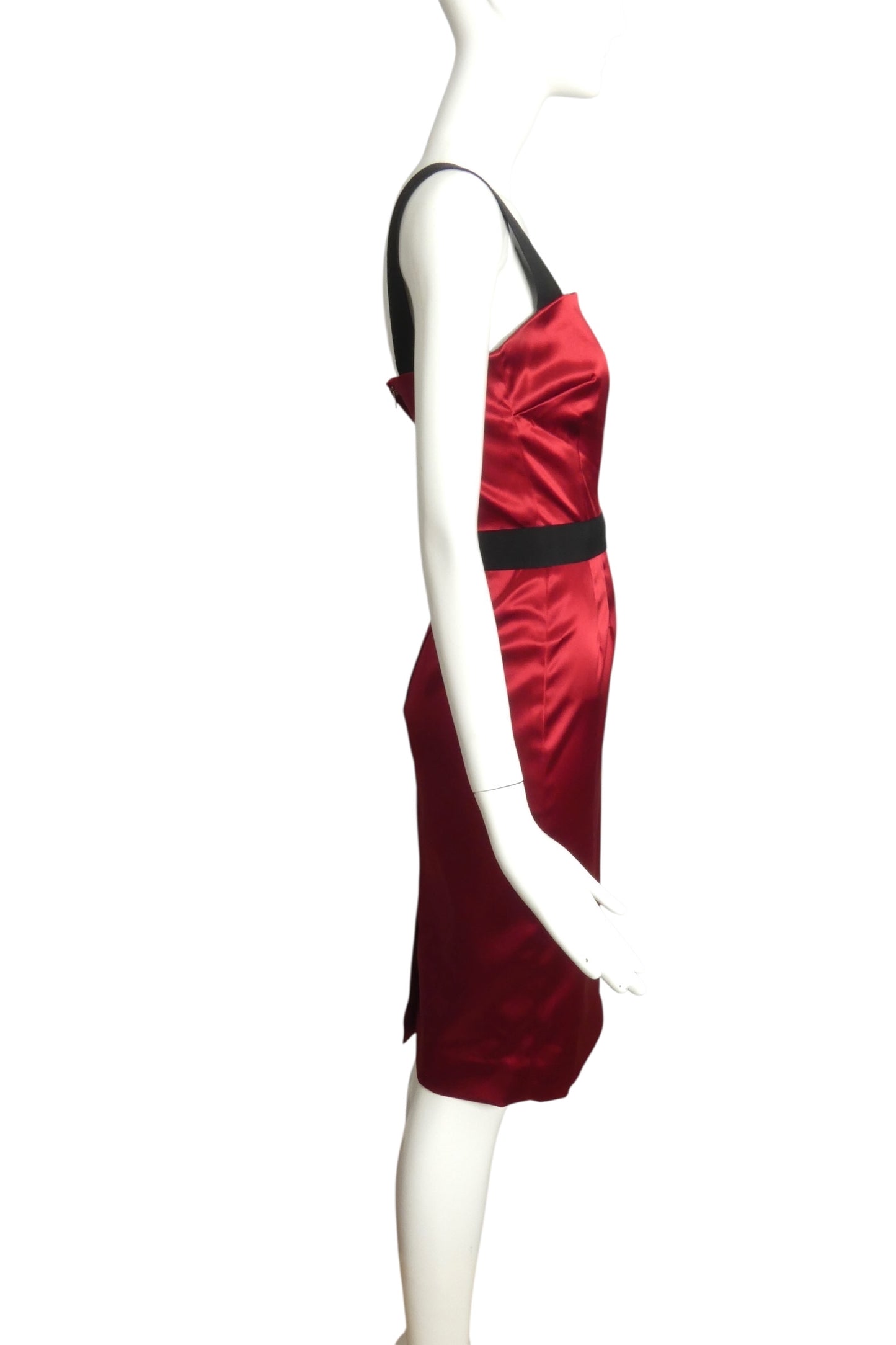 DOLCE & GABBANA- Red Satin Wiggle Dress, Size 6